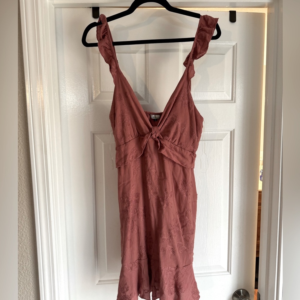 Dusty rose dress with floral print detail